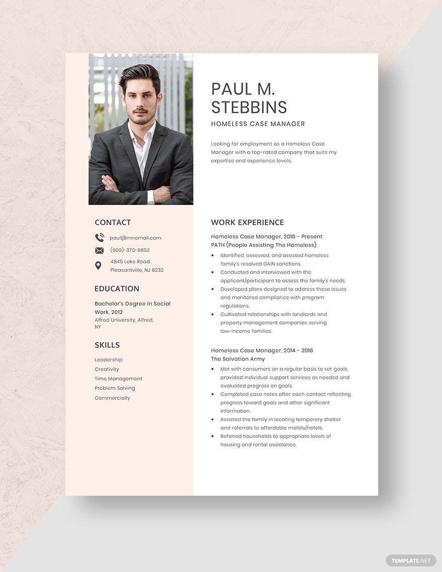 Homeless Case Manager Resume Template