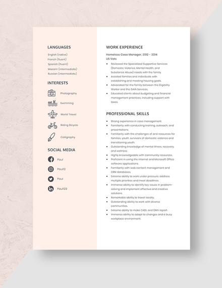 Homeless Case Manager Resume Template