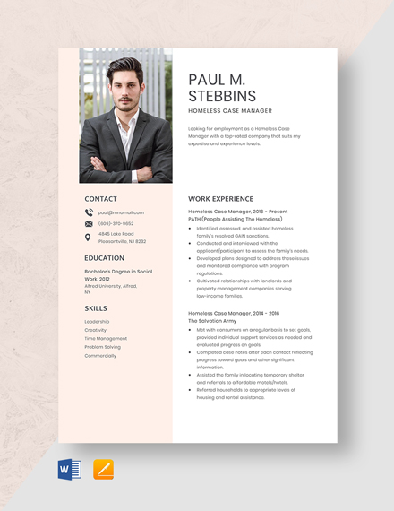 Free Homeless Case Manager Resume Template - Word, Apple Pages