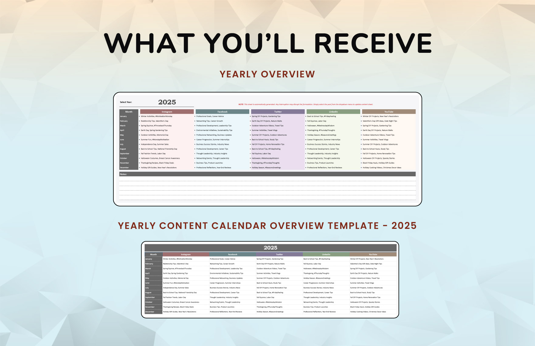 Yearly Content Calendar Overview Template