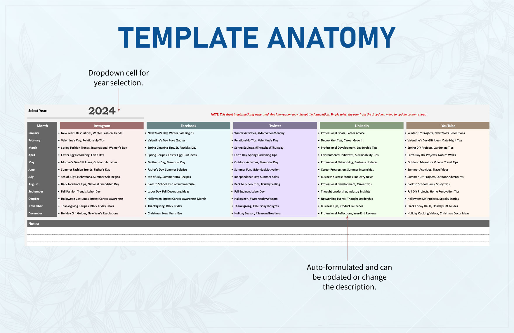 Yearly Content Calendar Overview Template