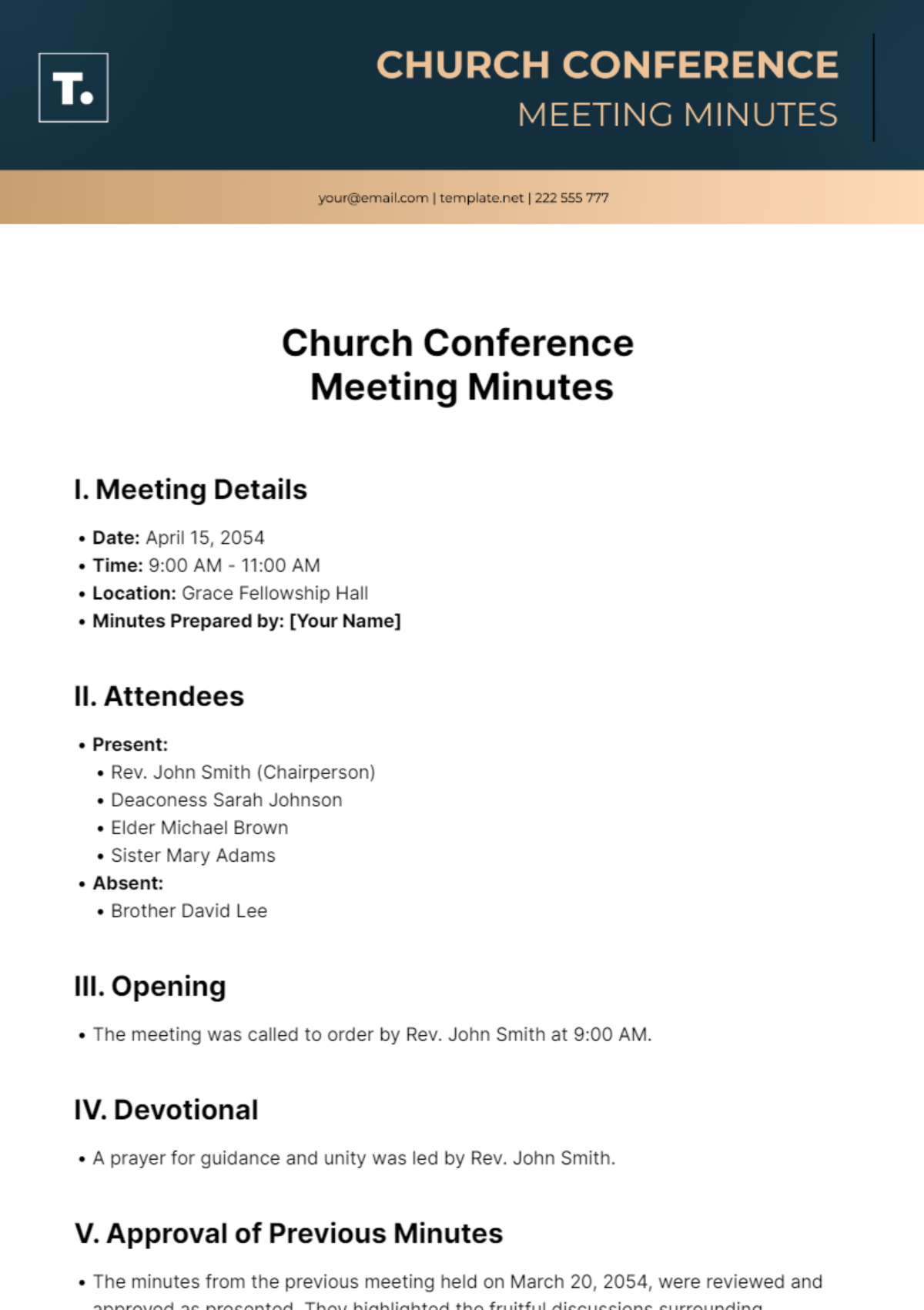 Church Conference Meeting Minutes Template - Edit Online & Download