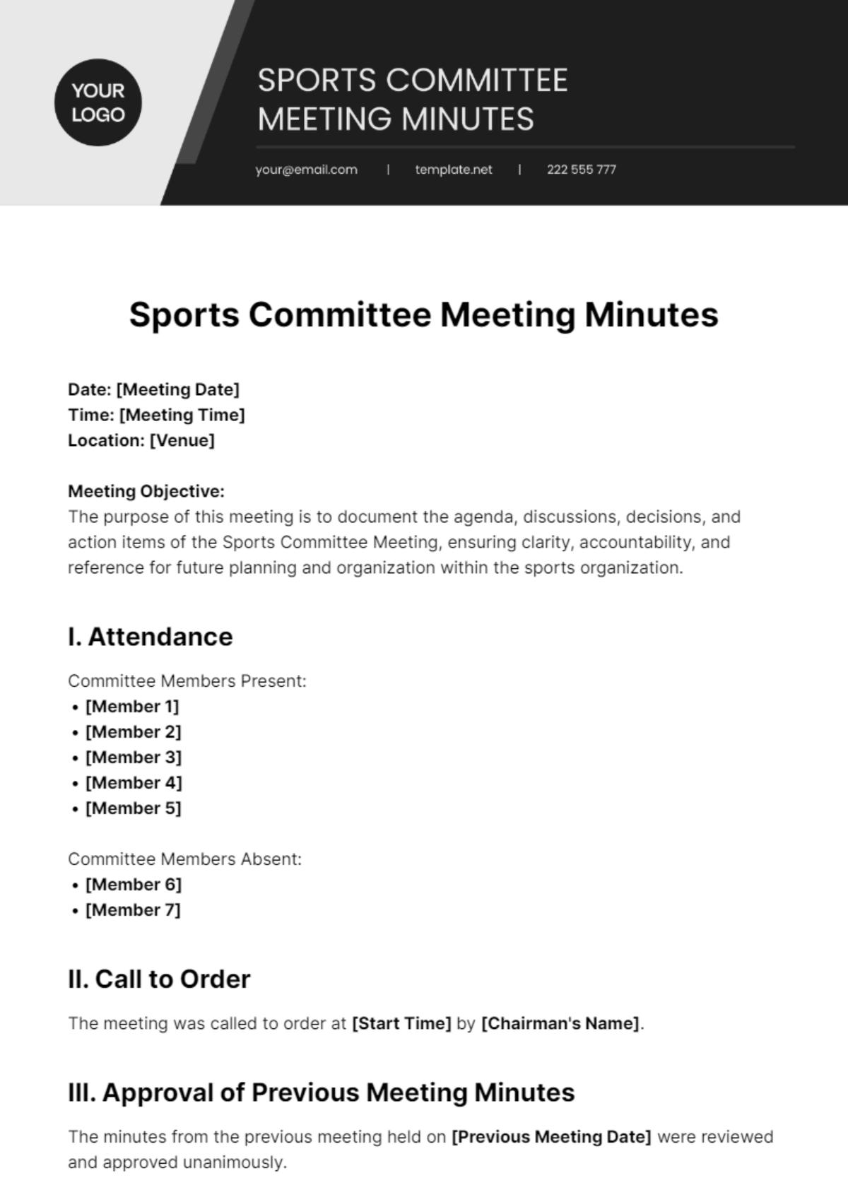 Sports Committee Meeting Minutes Template - Edit Online & Download