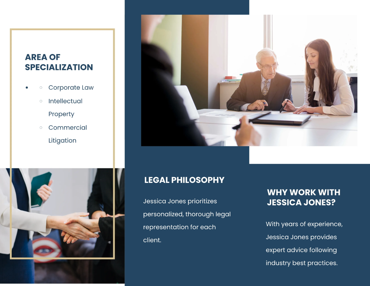 Free Law Firm Attorney Profile Brochure Template to Edit Online