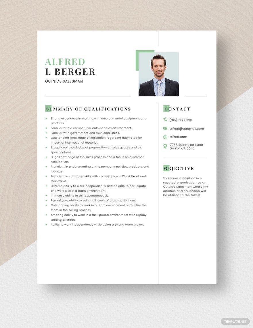 Outside Salesman Resume in Word, Apple Pages
