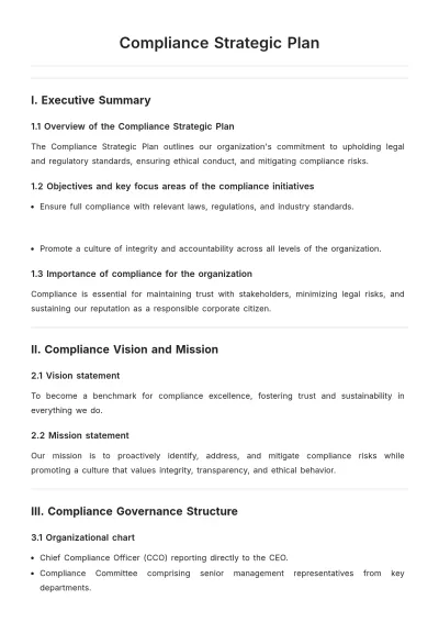 Free Compliance Strategic Plan  Template to Edit Online