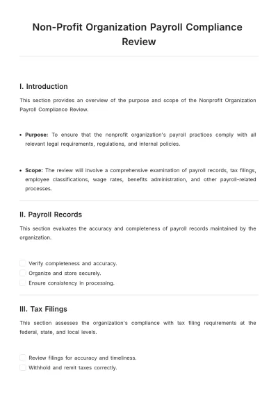 Free Non-Profit Organization Payroll Compliance Review Template to Edit Online