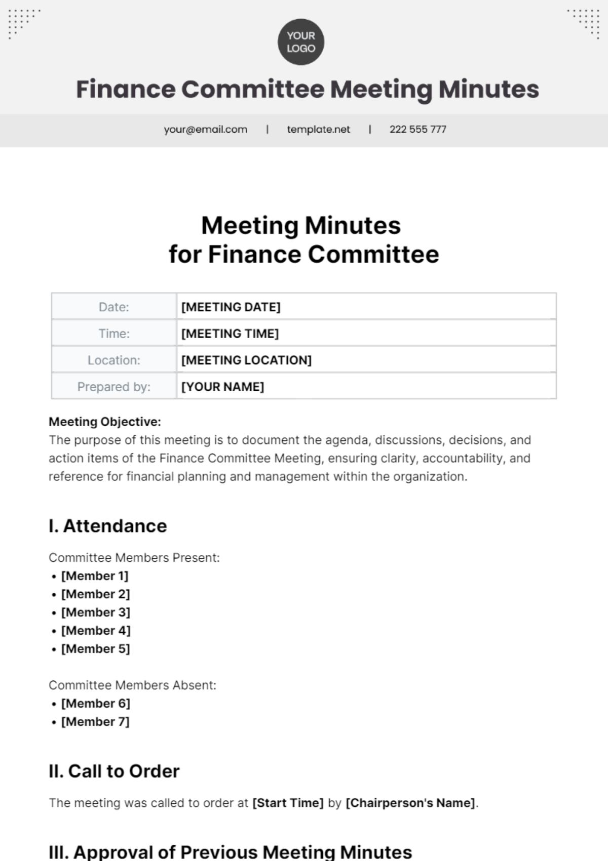 Finance Committee Meeting Minutes Template - Edit Online & Download