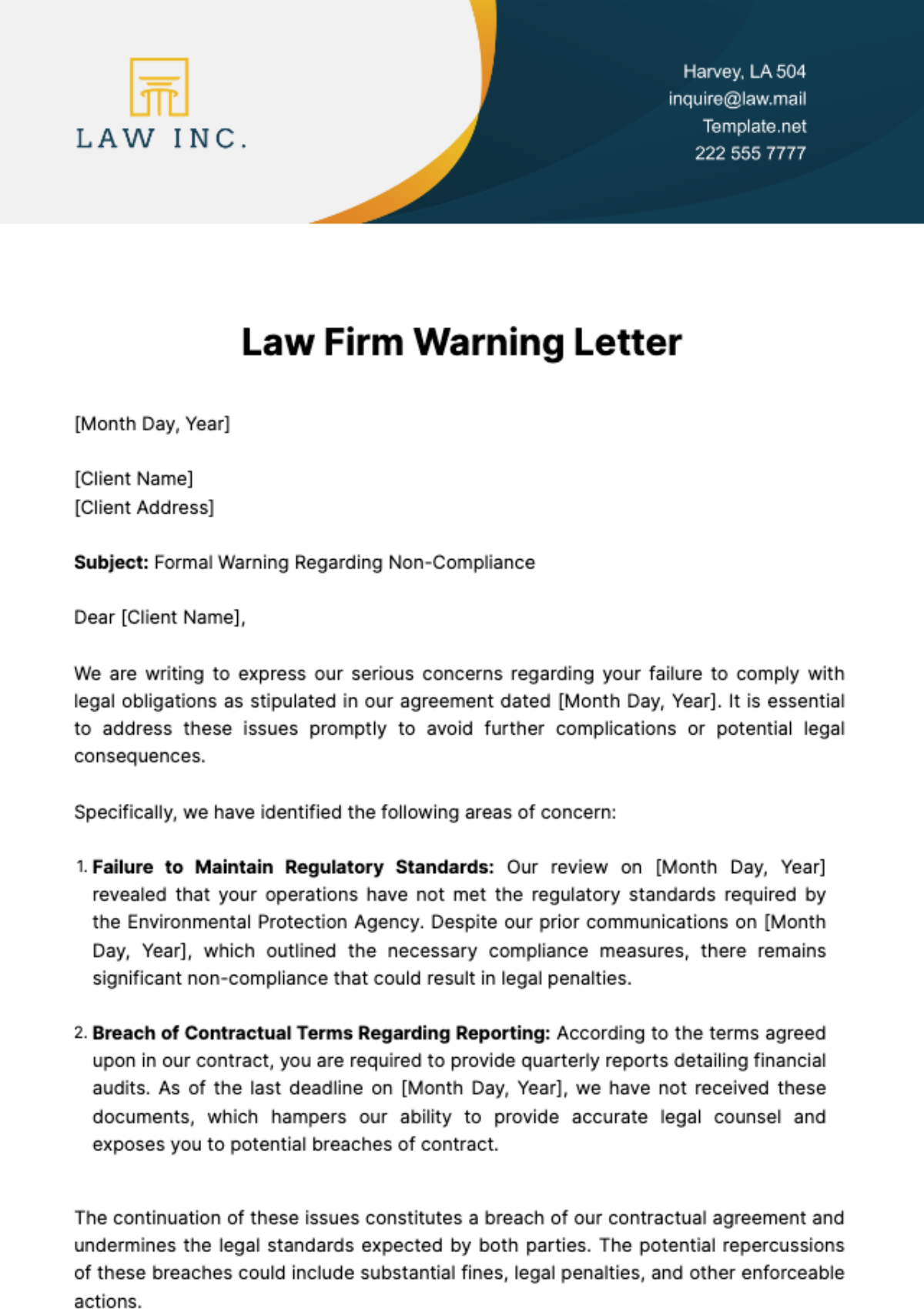 Law Firm Warning Letter Template - Edit Online & Download