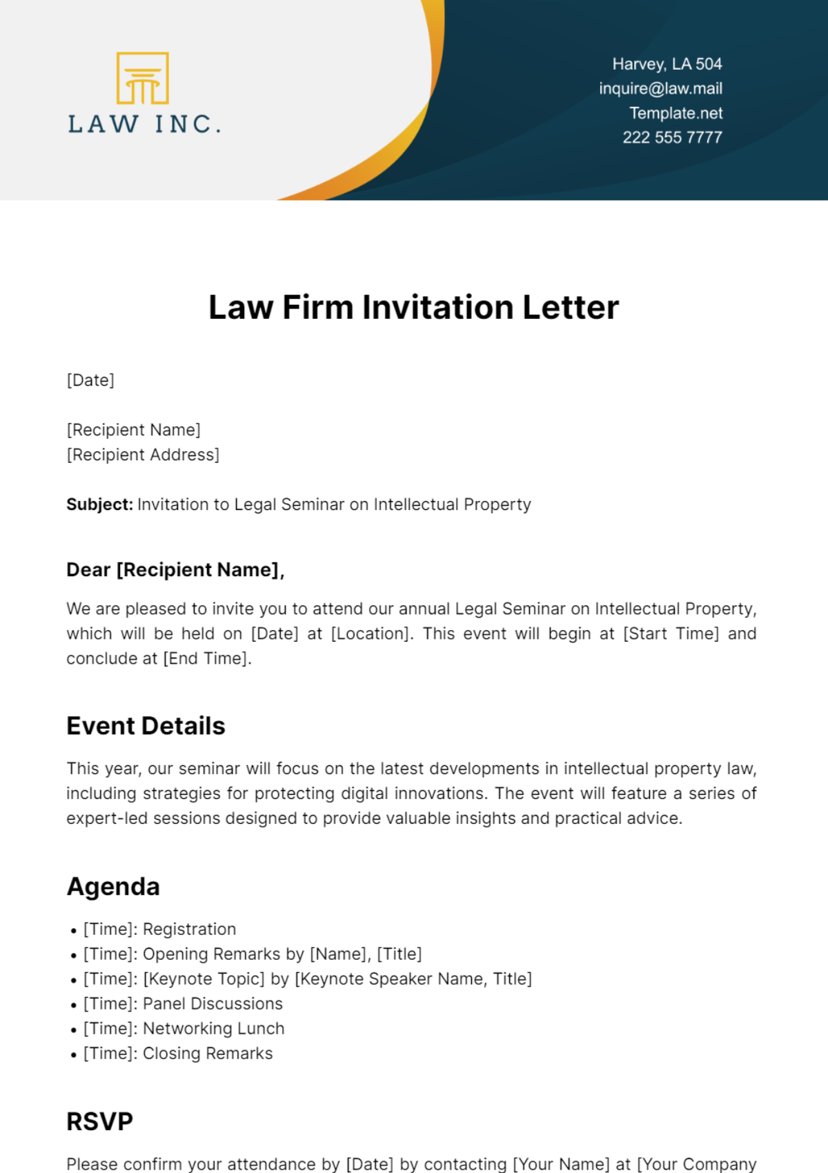 Law Firm Invitation Letter Template
