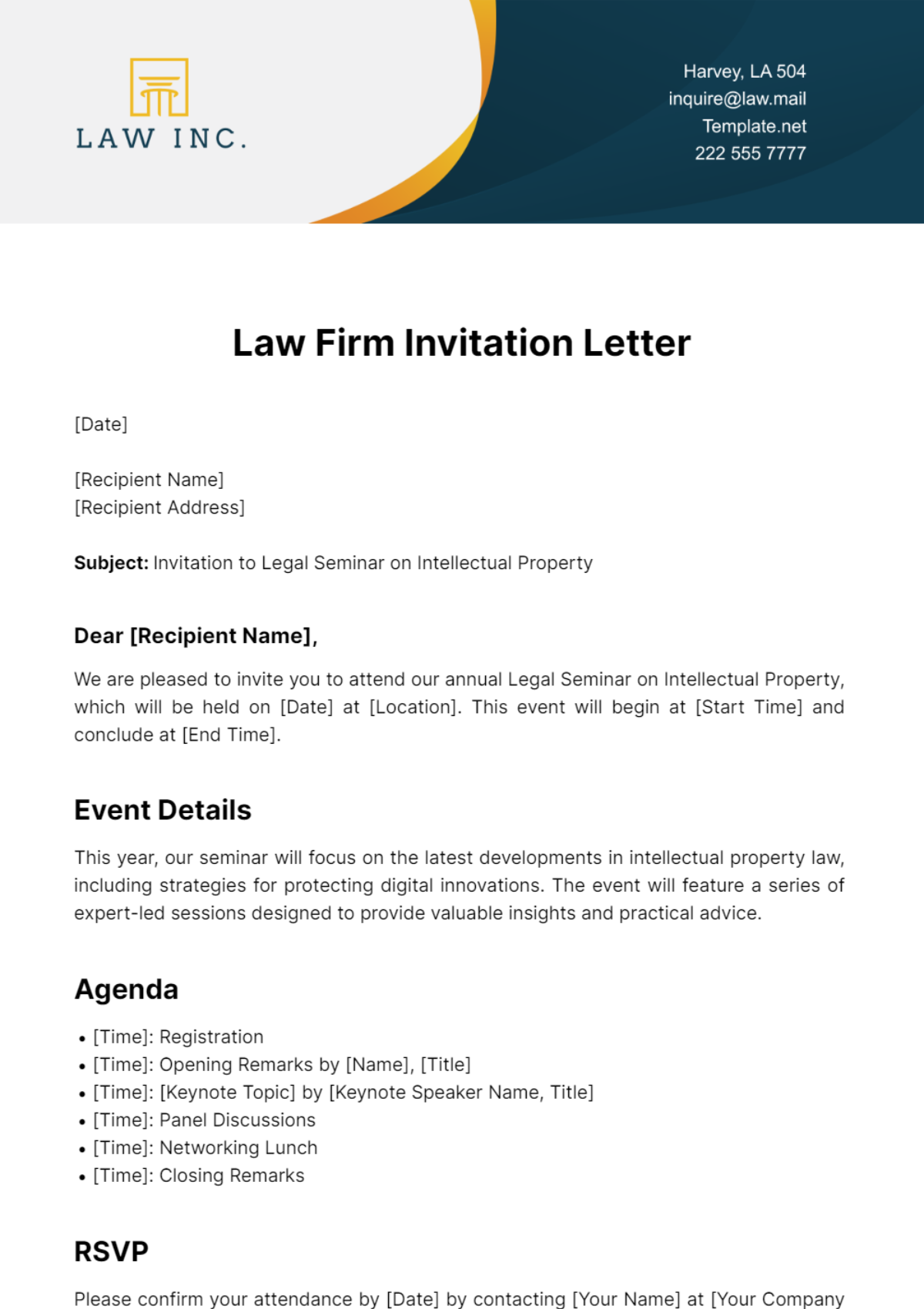 Law Firm Invitation Letter Template - Edit Online & Download