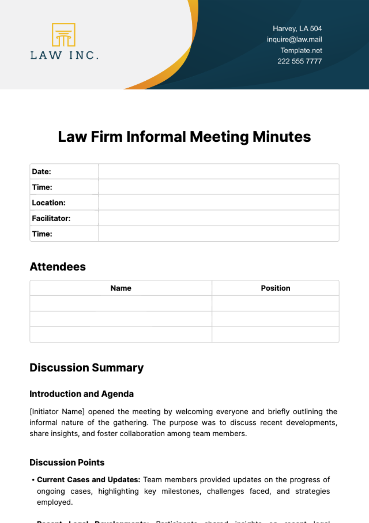 Free Law Firm Informal Meeting Minutes Template