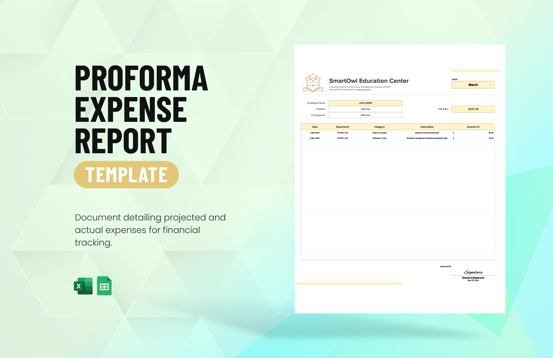 Proforma Expense Report Template in Excel, Google Sheets