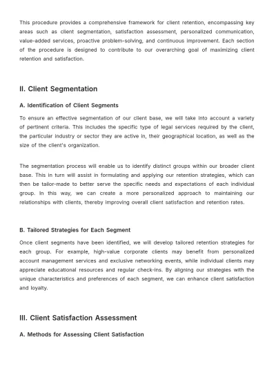 Free Law Firm Client Retention Strategy Procedure Template to Edit Online
