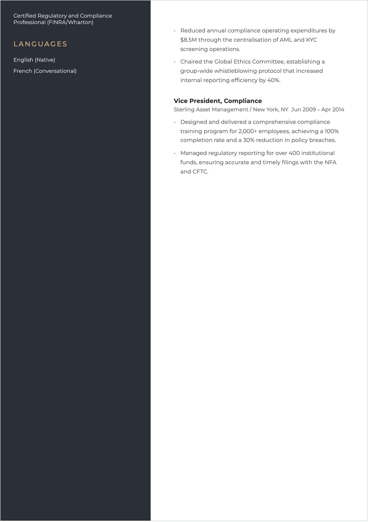 Free Chief Compliance Officer ATS Resume Template, AI Resume Builder