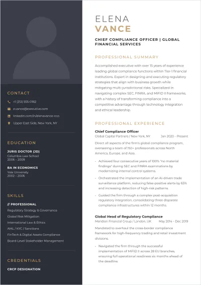 Free Chief Compliance Officer ATS Resume Template, AI Resume Builder