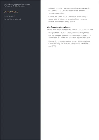 Free Chief Compliance Officer ATS Resume Template, AI Resume Builder
