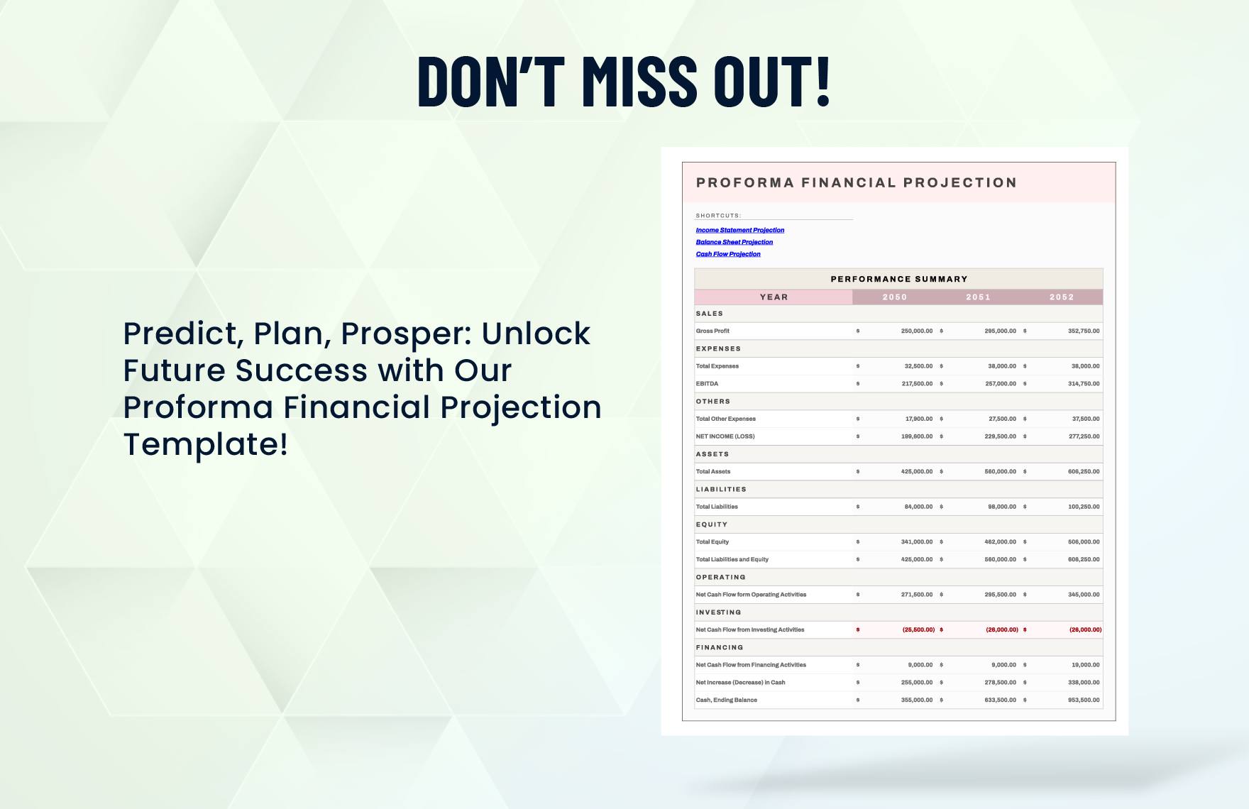Proforma Financial Projection Template
