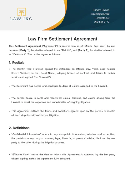 Free Law Firm Settlement Agreement Template to Edit Online