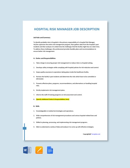 Healthcare risk management job description