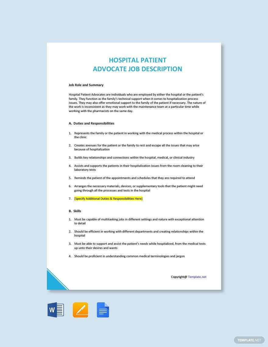 Free Hospital Patient Advocate Job Description Template