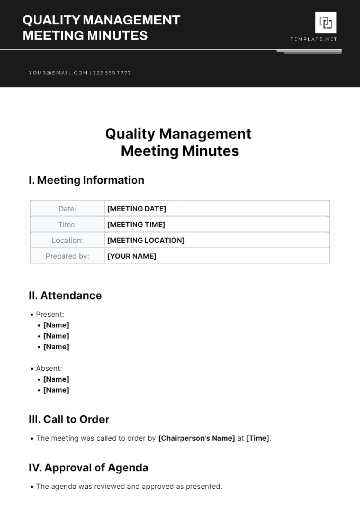 Quality Management Meeting Minutes Template - Edit Online & Download