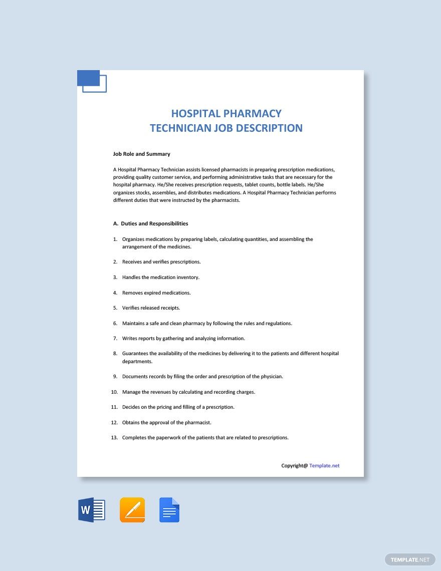 Hospital Pharmacy Template In Word FREE Download Template Net   Hospital Pharmacy Technician Job Description 1 