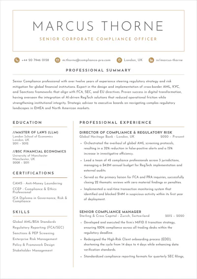 Free Corporate Compliance Officer ATS Resume Template