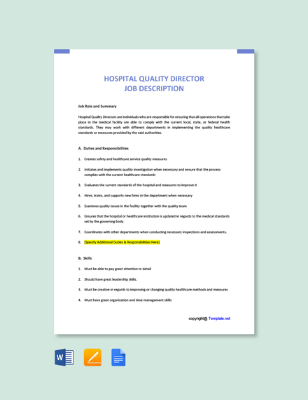 FREE Hospital Quality Director Job Ad and Description - Word | Google