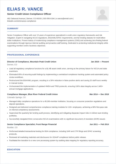 Free Credit Union Compliance Officer ATS Resume Template