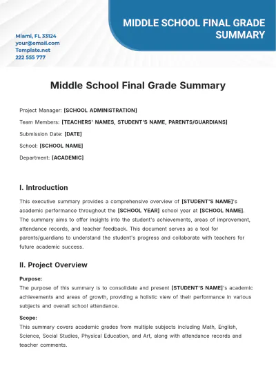 Free Middle School Final Grade Summary Template to Edit Online