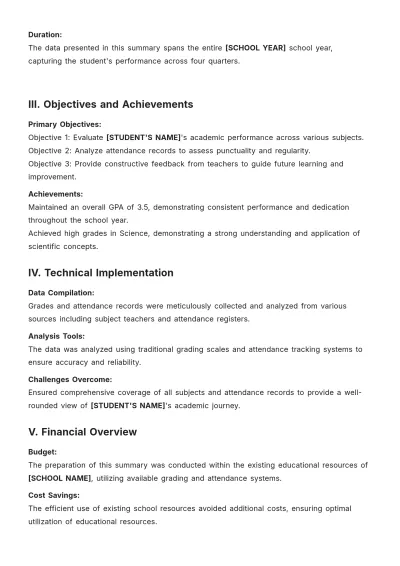 Free Middle School Final Grade Summary Template to Edit Online