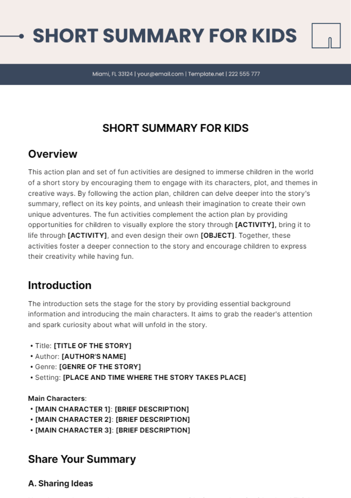 short summary for kids Template - Edit Online & Download