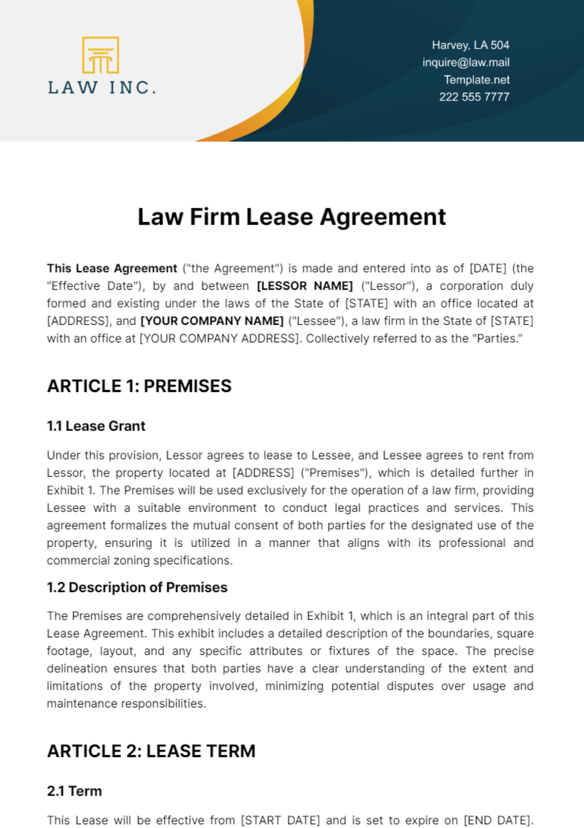 Law Firm Lease Agreement Template