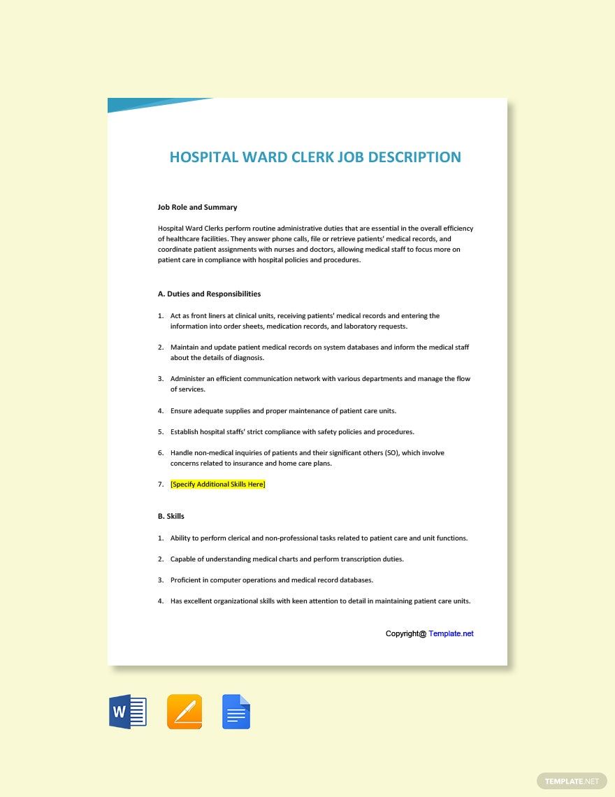Hospital Ward Clerk Job Ad and Description Template