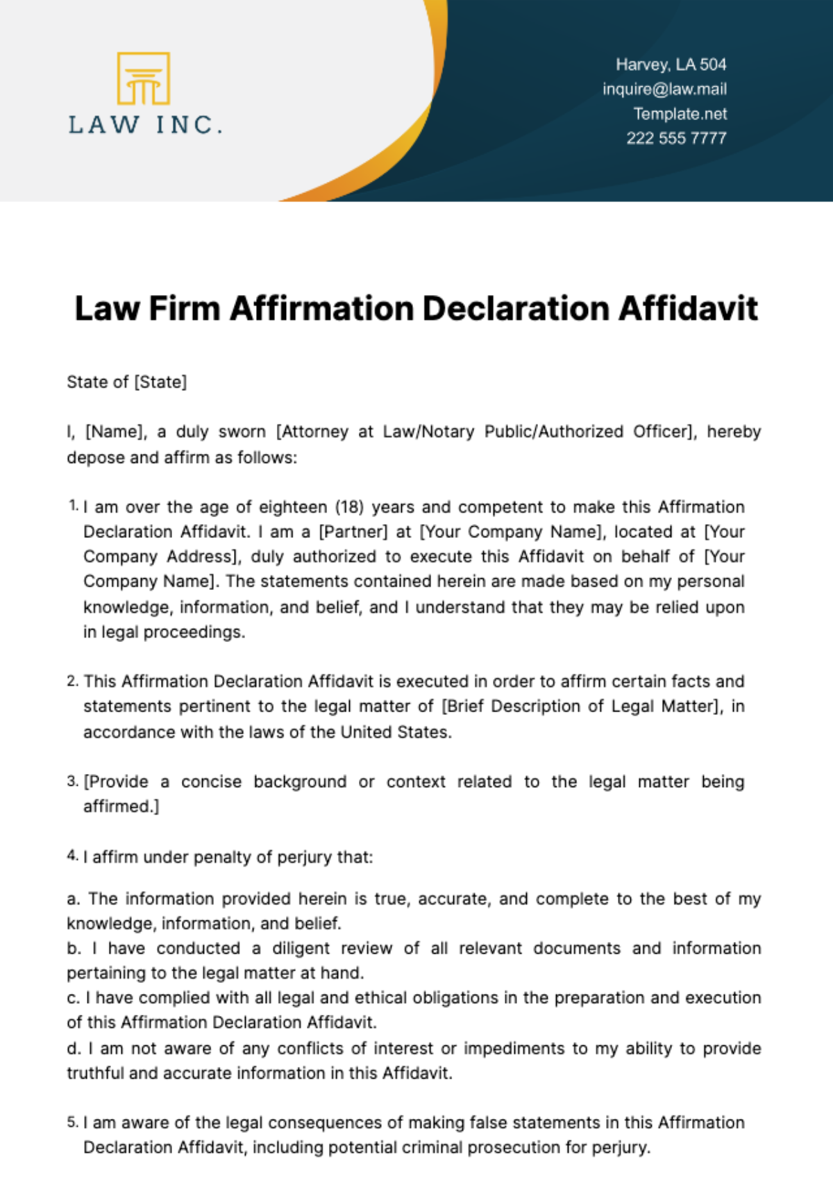 Free Law Firm Affirmation Declaration Affidavit Template