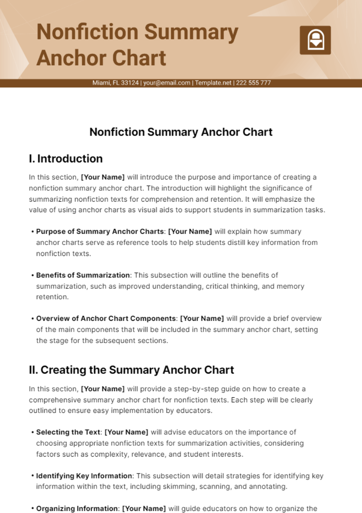 Nonfiction Summary Anchor Chart Template