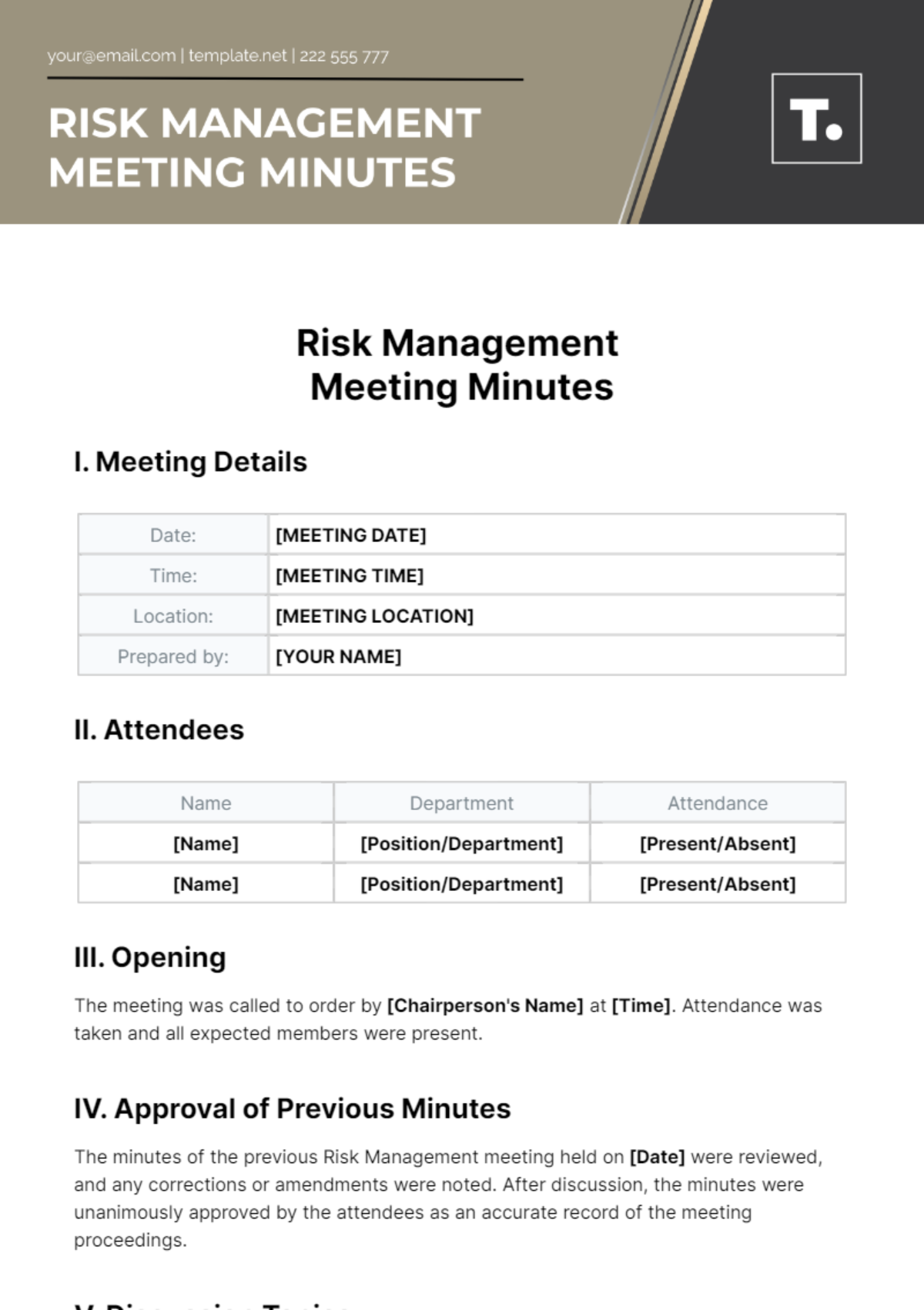 Risk Management Meeting Minutes Template - Edit Online & Download