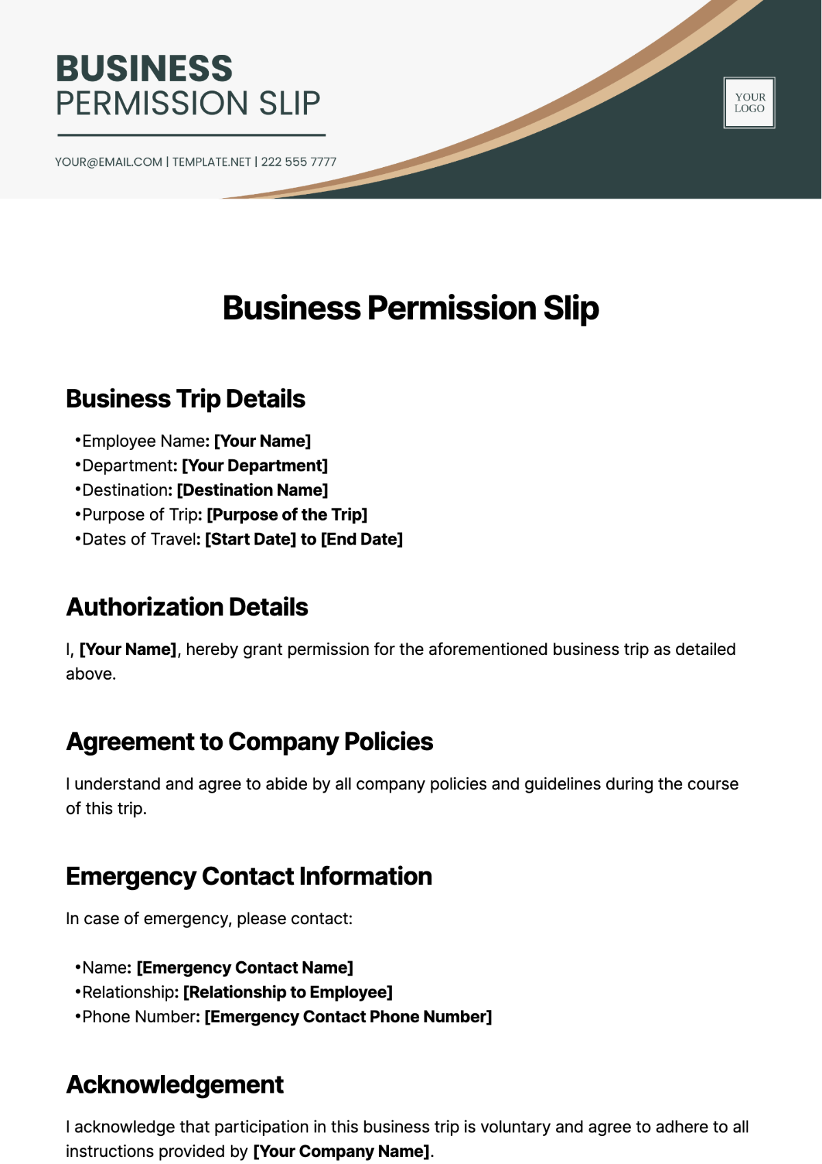 Business Permission Slip Template