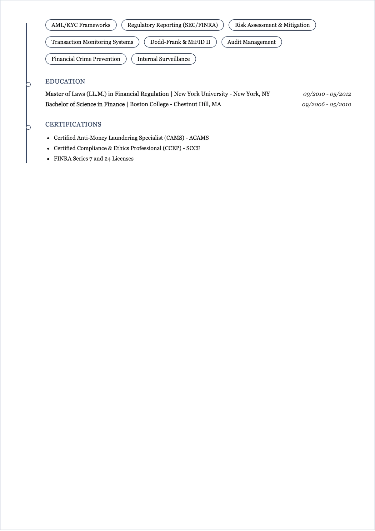 Free Compliance Officer ATS Resume Template, AI Resume Builder