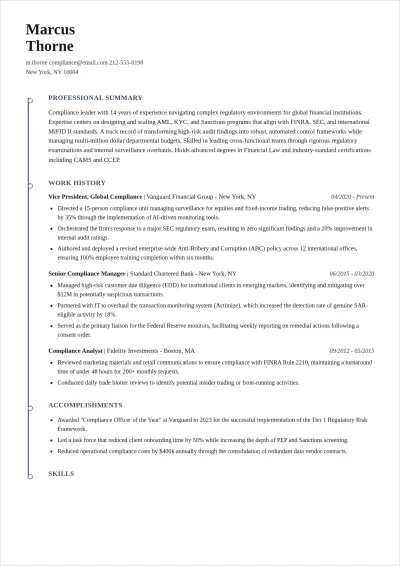 Free Compliance Officer ATS Resume Template, AI Resume Builder