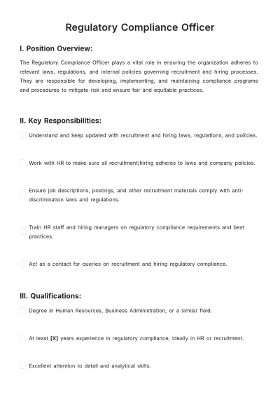 Free Regulatory Compliance Officer Template to Edit Online