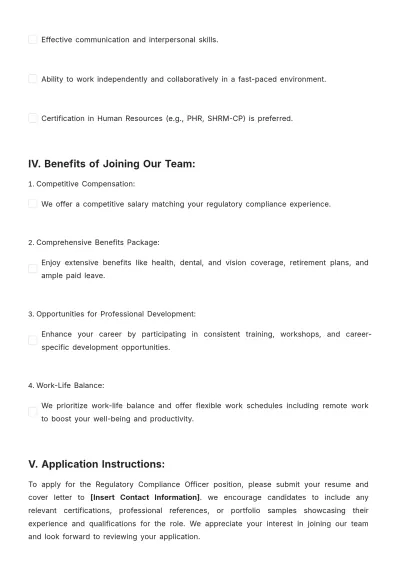Free Regulatory Compliance Officer Template to Edit Online