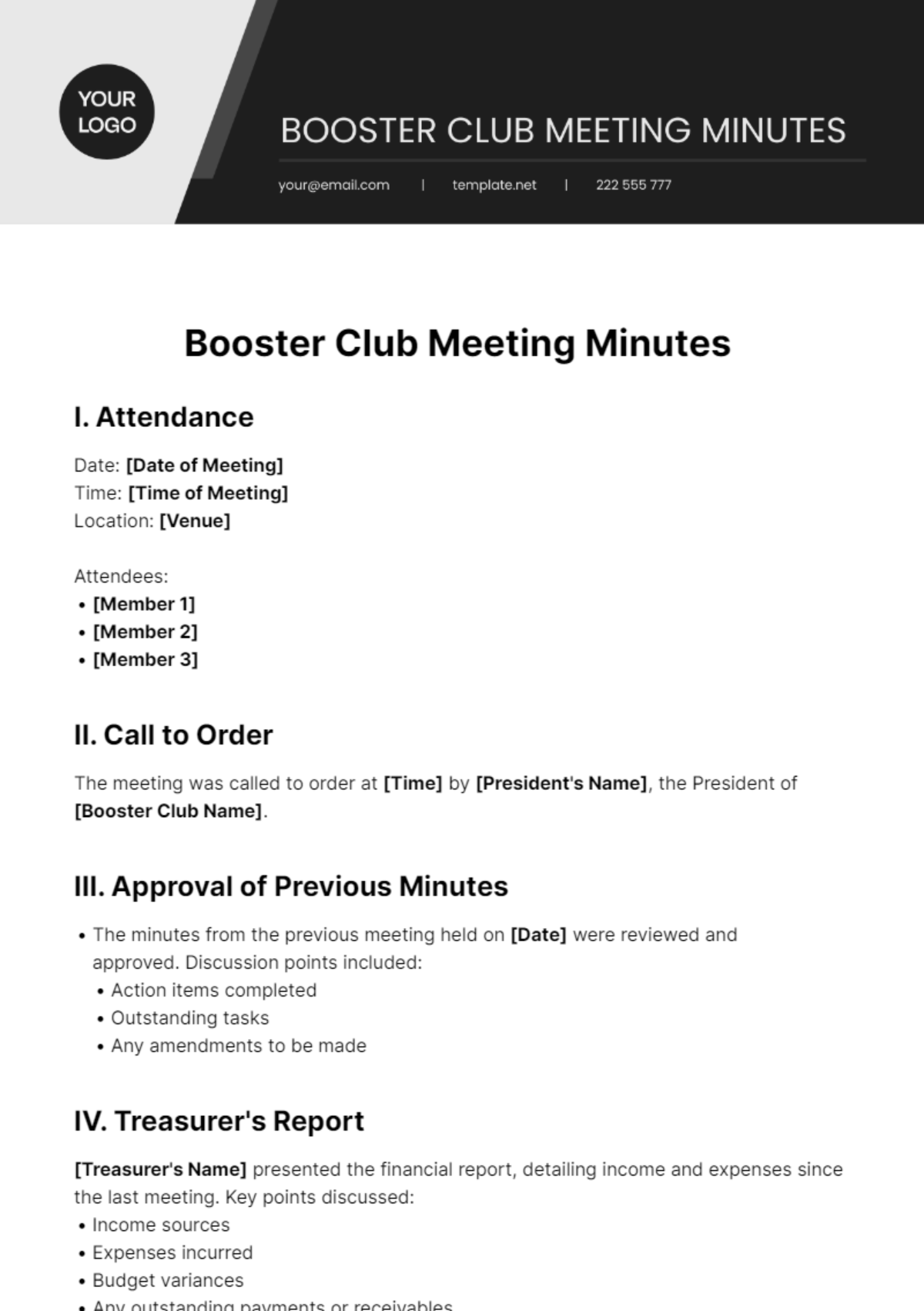 Booster Club Meeting Minutes Template - Edit Online & Download