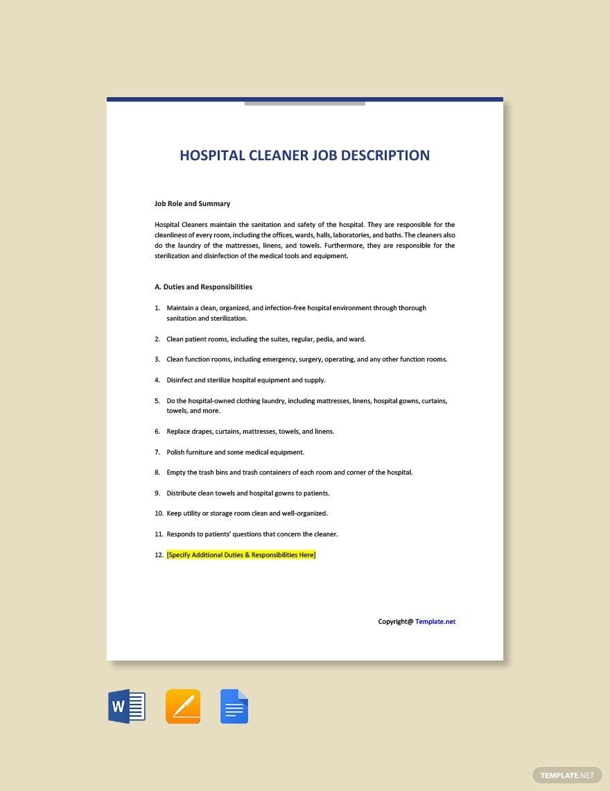 Hospital Cleaner Job Ad/Description Template