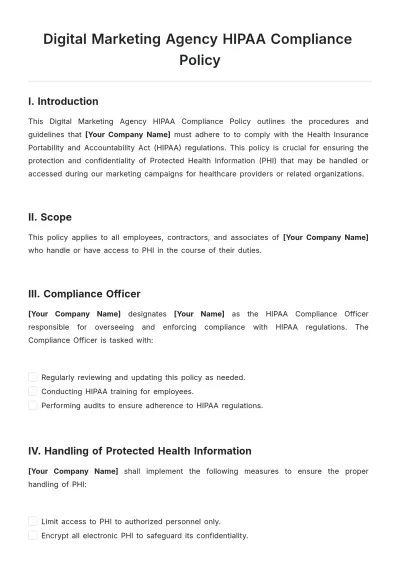 Free Digital Marketing Agency HIPAA Compliance Policy Template to Edit Online