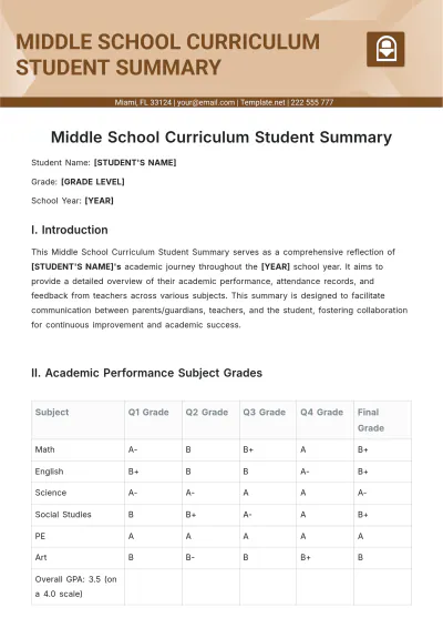 Free Middle School Curriculum Student Summary Template to Edit Online