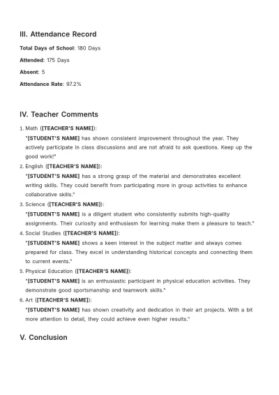 Free Middle School Curriculum Student Summary Template to Edit Online