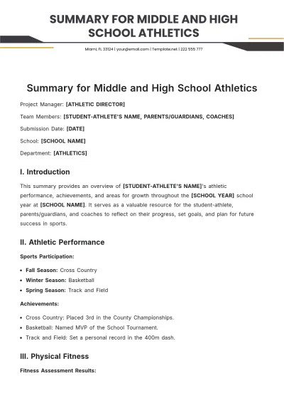 Free Summary for Middle and High School Athletics Template to Edit Online