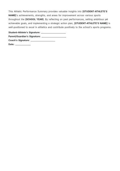 Free Summary for Middle and High School Athletics Template to Edit Online